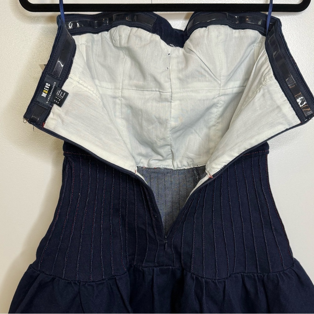Maeve - Anthropologie - Rosette Strapless Fit and Flare Denim Mini Dress - US 2 - Picture 8 of 14
